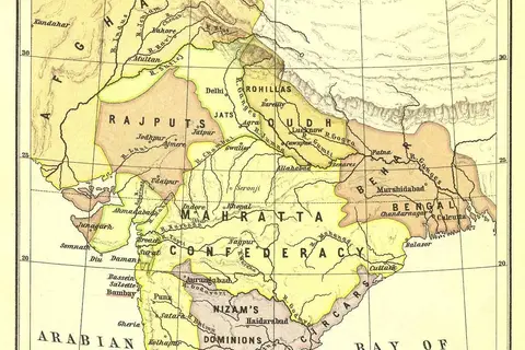 Map: 1751 Map of India from Historical Atlas of India by Charles Joppen
