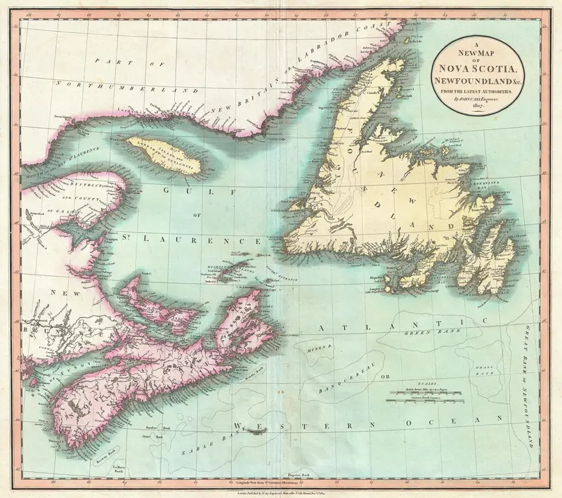 Map: 1807 Cary Map of Nova Scotia and Newfoundland Canada