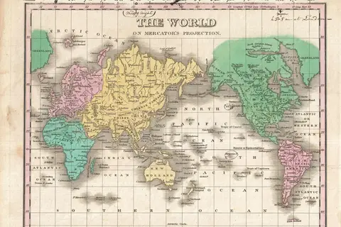 Map: 1827 Finley Map of the World on Mercators Projection