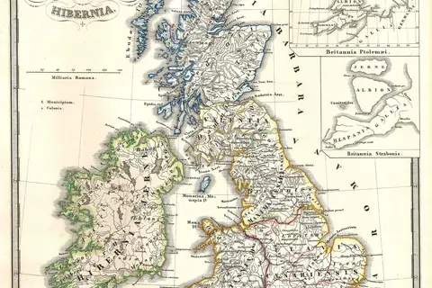 Map: 1855 Spruneri Map of the British Isles Britannia Hibernia in Ancient Times
