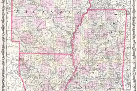 Map: 1861 Johnson Map of Mississippi Louisiana Arkansas Aklamij62