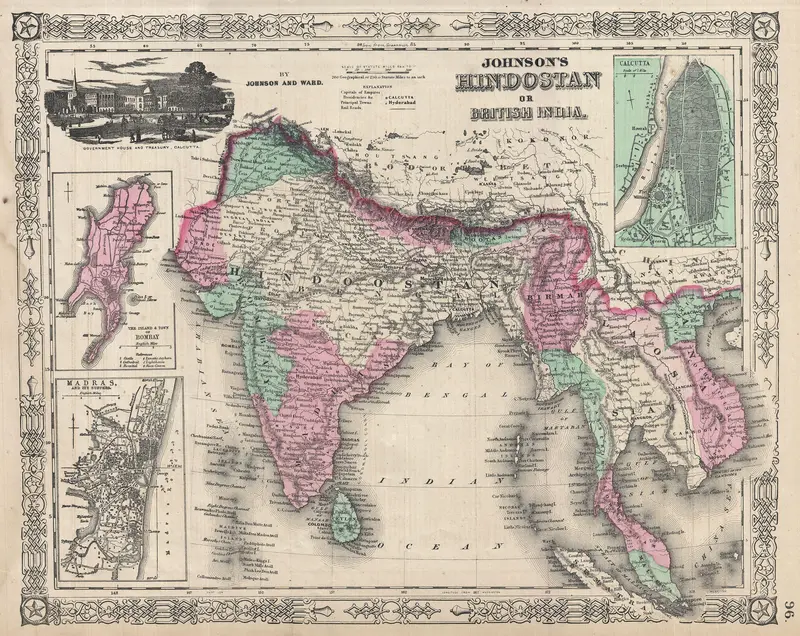 Map: 1865 Johnsons Map of India Hindostan or British India