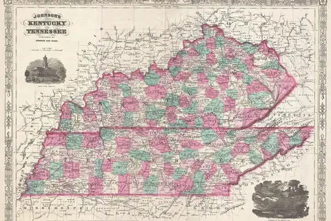 Map: 1866 Johnson Map of Kentucky and Tennessee