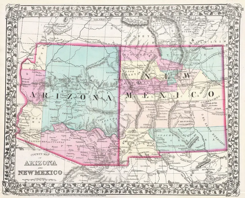 Map: 1877 Mitchell Map of Arizona and New Mexico