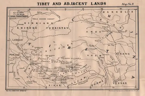 Map: 1949 Survey of Indias Map of Tibet and Adjacent Lands from Pranavanandas Book