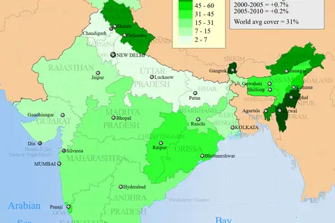 Map: 2010 India Forest Cover Distribution Map for Its States and Union Territories