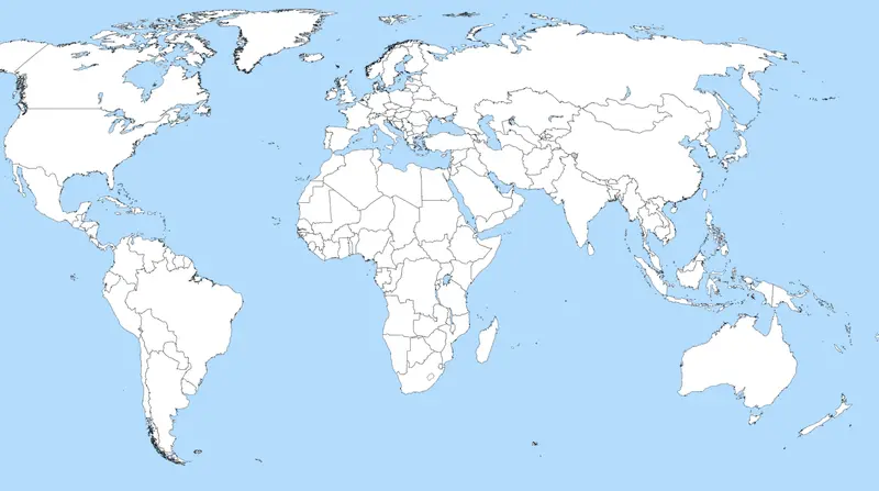 Map: A Large Blank World Map with Oceans Marked in Blue Mapamundi En Blanco