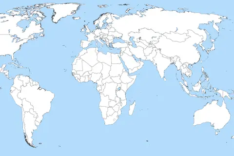 Map: A Large Blank World Map with Oceans Marked in Blue Mapamundi En Blanco