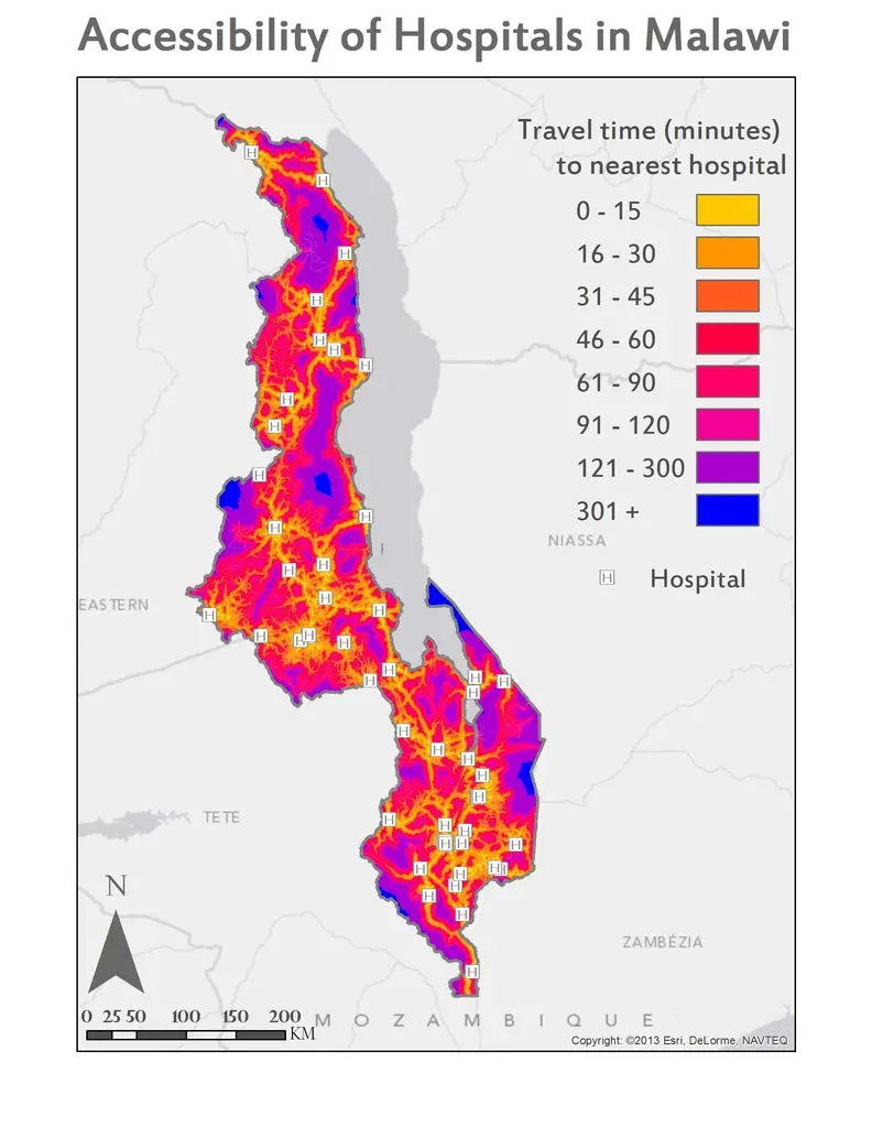 Map: Accessibility of Hospitals in Malawi
