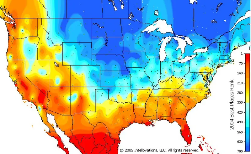 Map: Accuracy of weather prediction in the U.S. using data from 2005