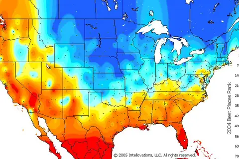Map: Accuracy of weather prediction in the U.S. using data from 2005