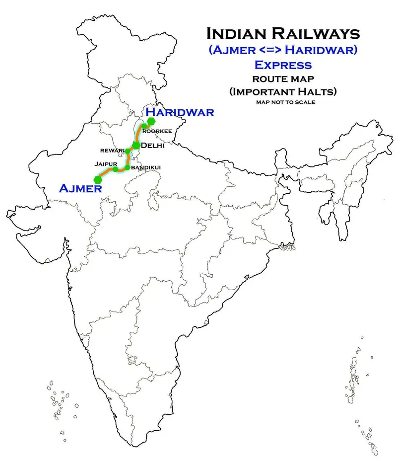 Map: Ajmer Haridwar Express Route Map