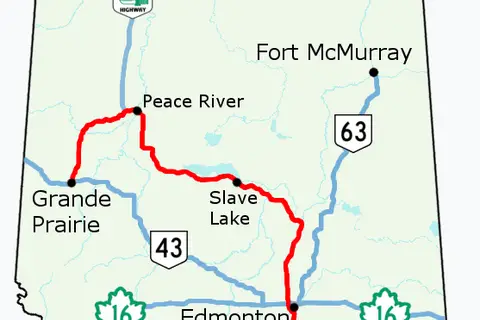 Map: Alberta Highway 2 Map 2017