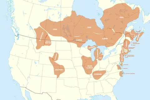 Map: Algonquian Language Map with States and Provinces