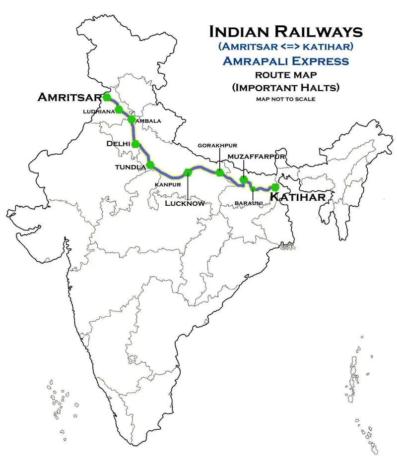 Map: Amrapali Express Amritsar Katihar Route Map