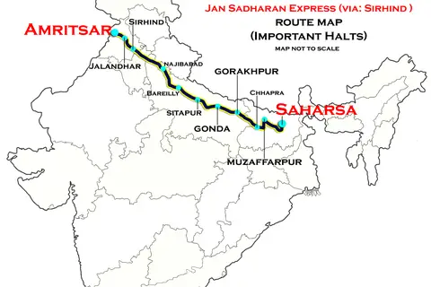 Map: Amritsar Saharsa Jan Sadharan Express Via Sirhind Route Map