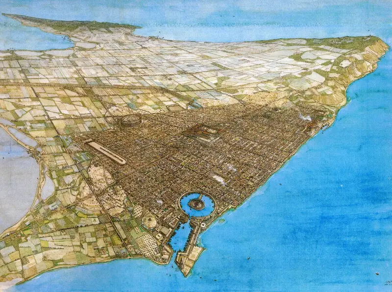 Map: An accurate view of Roman Carthage, a city that was built by Julius Caesar on the site of the previously destroyed Punic capital