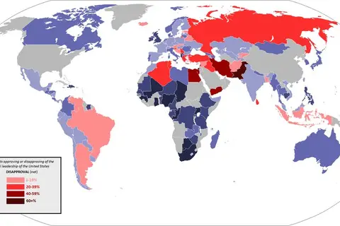 Map: Approval rating by country of the global leadership of the United States (2012)