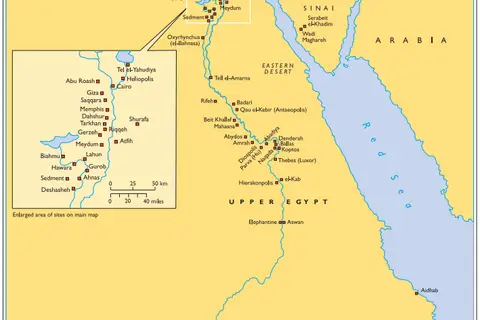 Map: Archaeological sites worked on by the legendary Egyptologist Flinders Petrie