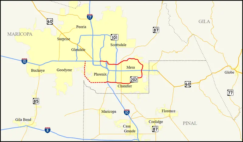 Map: Arizona State Route 202 Map
