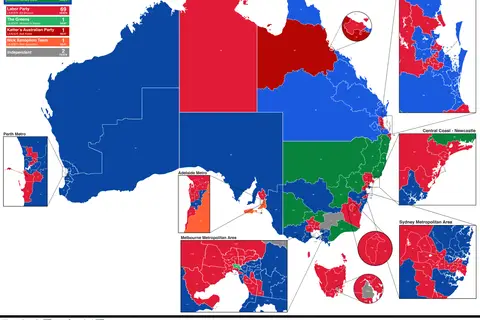 Map: Australian Federal Election 2016 Results by Electoral Division Simple Map