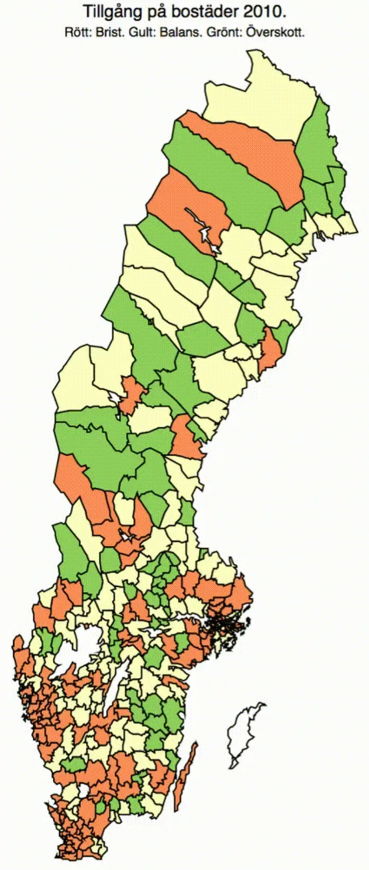 Map: Availability of housing in Sweden’s municipalities 2010-2016