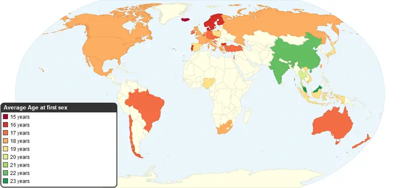 Map: Average age at first sex