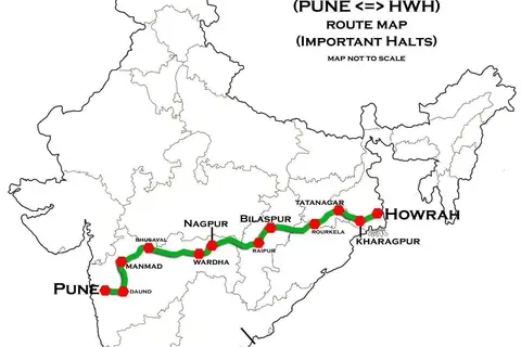 Map: Azad Hind Express Pune Howrah Route Map