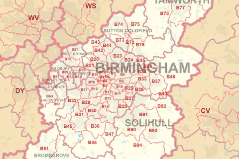 Map: B Postcode Area Map