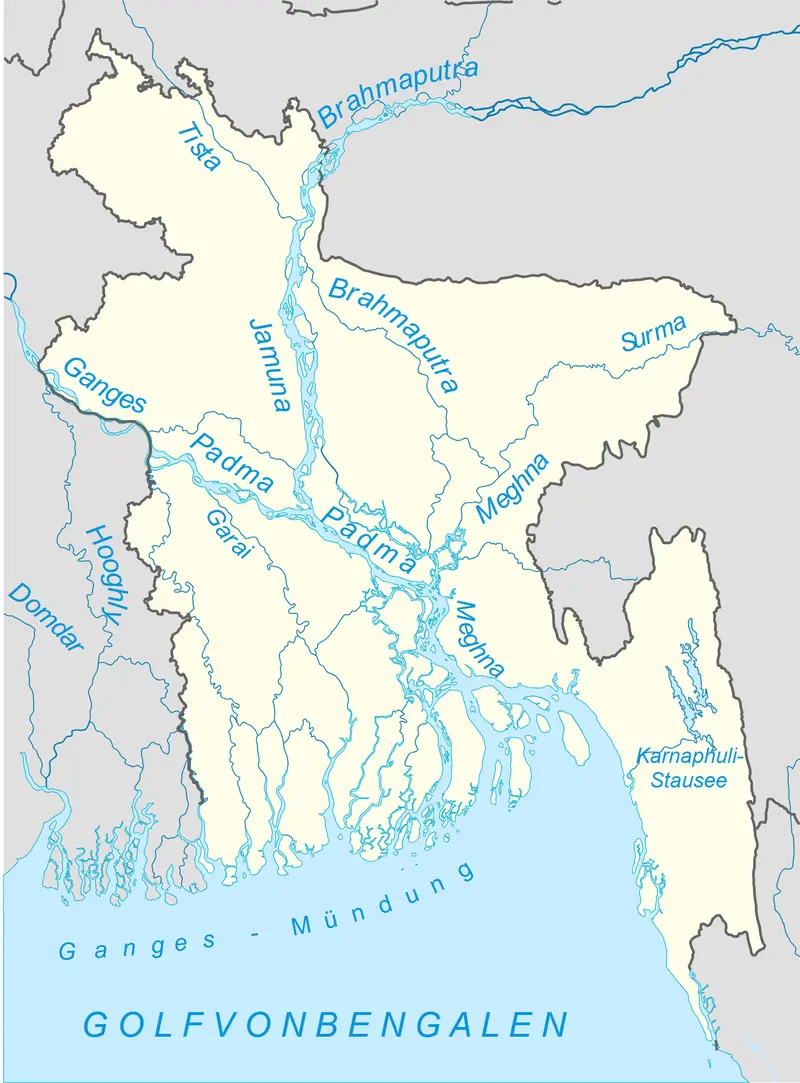 Map: Bangladesh Location Map with River Names Without Division Borders