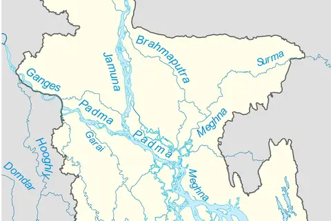 Map: Bangladesh Location Map with River Names Without Division Borders