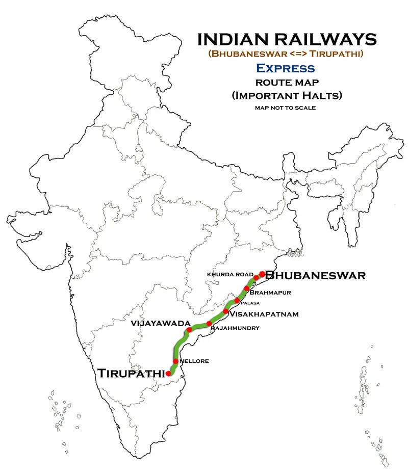 Map: Bhubaneswar Tirupathi Express Route Map