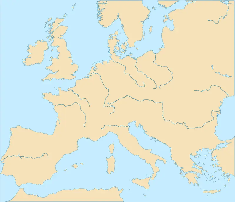 Map: Blank Map Western Europe with Rivers