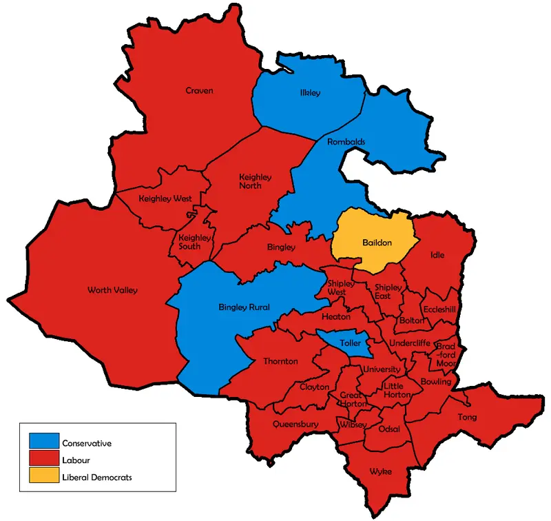 Map: Bradford Uk Local Election 1995 Map