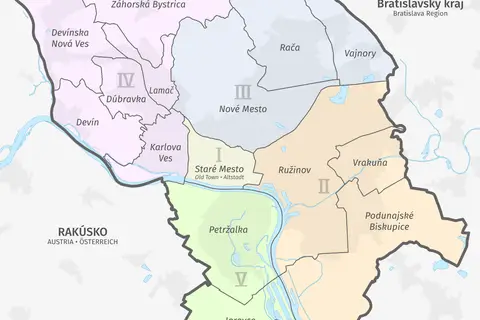 Map: Bratislava Boroughs Color Map