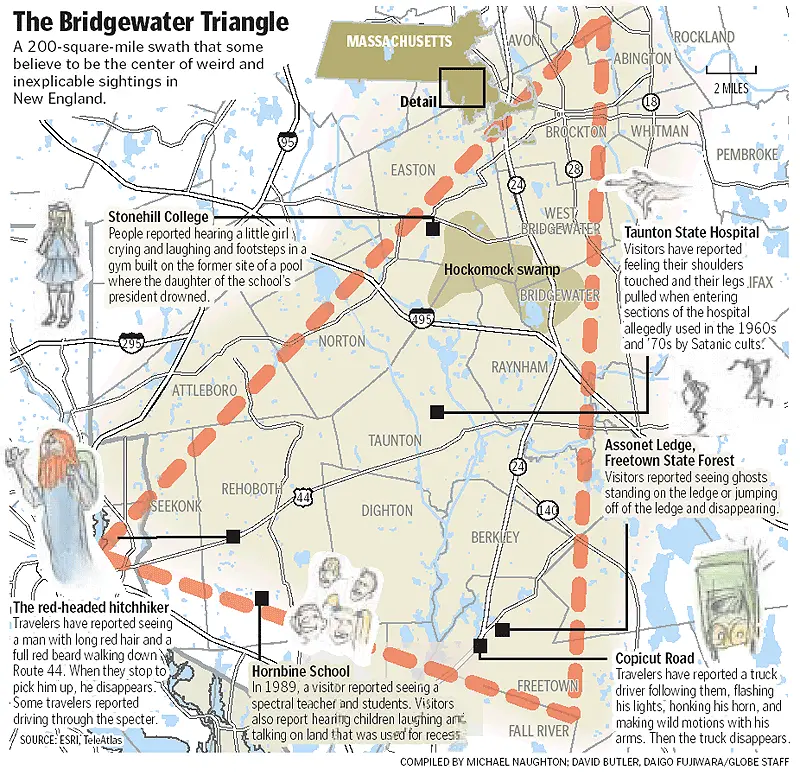 Map: Bridgewater Triangle, Massachusetts