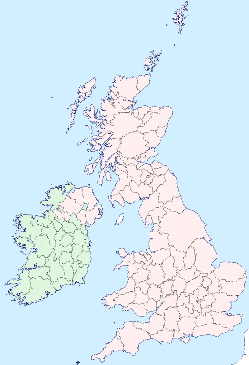Map: British Isles Map Showing Uk Republic of Ireland and Historic Counties