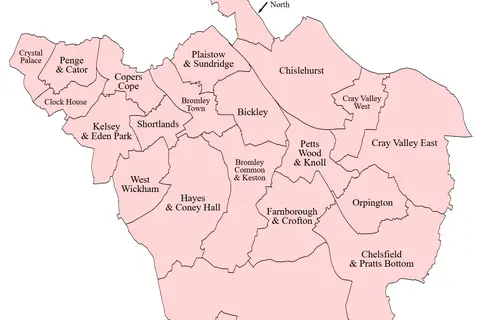 Map: Bromley London Uk Labelled Ward Map 2002