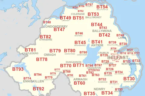 Map: Bt Postcode Area Map