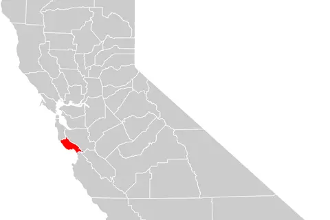 Map: California County Map Santa Cruz County Highlighted