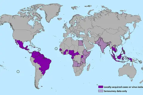 Map: Cdc Map of Zika Virus Distribution as of 15 January 2016