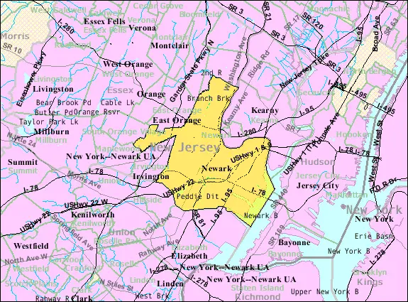 Map: Census Bureau Map of Newark New Jersey