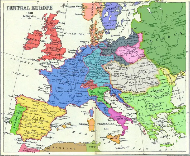Map: Central Europe 1810. Europe under Napoleon