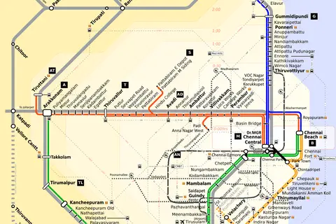 Map: Chennai Suburban Rail and Bus Interconnectivity Map