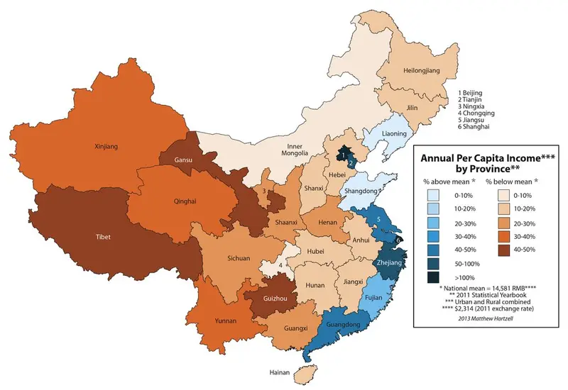 Map: China Per Capita Income by Province