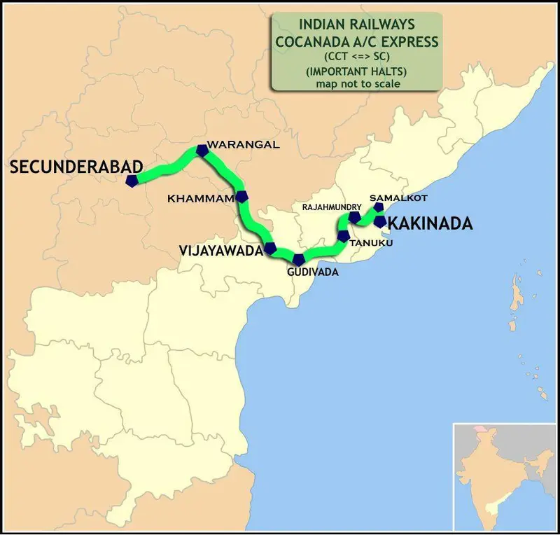 Map: Cocanada Ac Express Kakinada Secunderabad Route Map