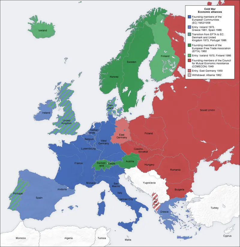 Map: Cold War Europe Economic Alliances Map En