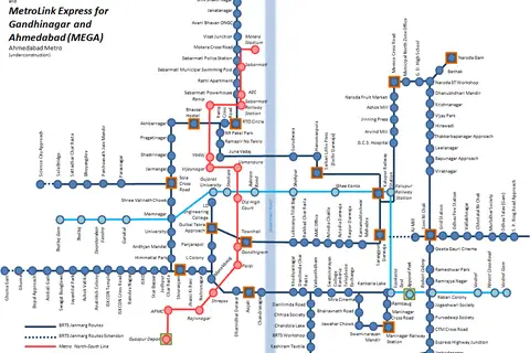 Map: Composite Map of Ahmedabad Brts and Uc Metrorail Aug 15