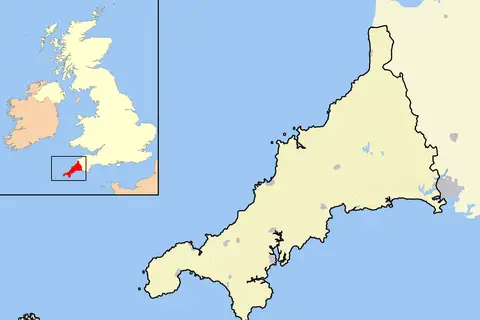 Map: Cornwall Outline Map with Uk 2009