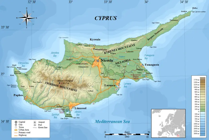Map: Cyprus Map Topographic
